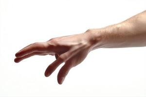Human hand reaching out against a light background, symbolizing connection and opportunity photo