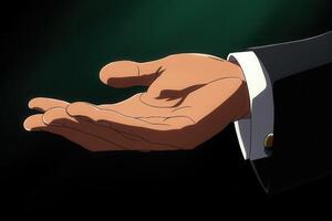 Open hand gesture against a dark background, symbolizing invitation or readiness photo
