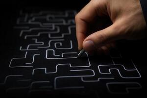 Hand drawing intricate patterns on a dark surface, showcasing creativity and design skills photo