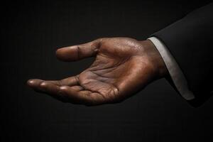 Outstretched hand in a dark setting, symbolizing openness and invitation for assistance photo