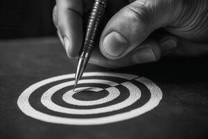 Hand drawing concentric circles on a textured surface, showcasing focus and precision photo