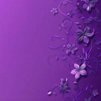 Elegant purple floral design with intricate vines and flowers on a smooth background photo