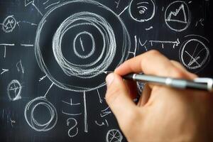 Hand drawing complex diagrams on a chalkboard, illustrating concepts of data analysis photo