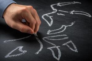 Hand sketching intricate designs on a chalkboard, showcasing creativity in an artistic setting photo