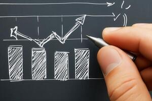 Hand drawing a growth chart on a chalkboard, illustrating upward trends in business metrics photo