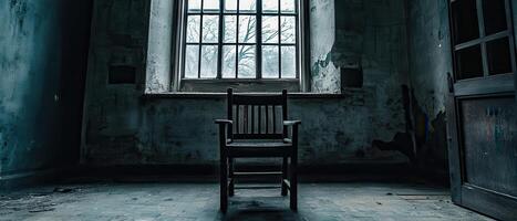 Abandoned Room Chair by Window, Decaying Walls photo