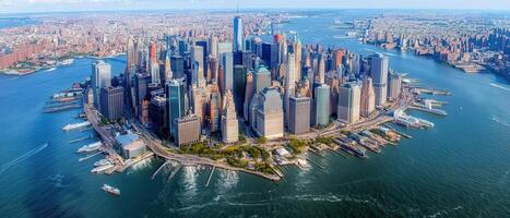 Aerial Manhattan view Skyline, harbor, city photo