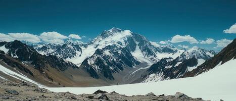Andes snowy peak vista, cloudscape, travel photo