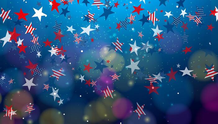 4th of July Independence Day of the USA Illustration with Falling Confetti and American Flag Color Star Pattern on Shiny Blue Background. Fourth of July National Celebration Background Design