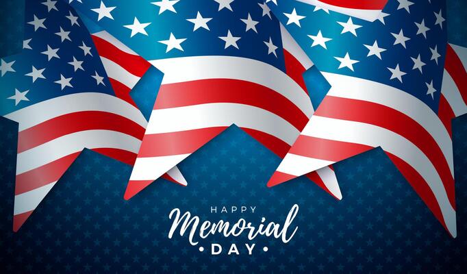 Memorial Day of the USA Banner Design with American Flag in Star Pattern and Typography Lettering on Blue Background. National Patriotic Celebration Illustration for Flyer, Greeting Card or