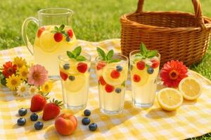Refreshing lemonade with lemon slices photo