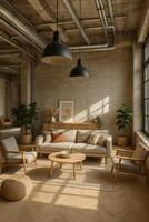 Modern Scandinavian loft interior with light photo