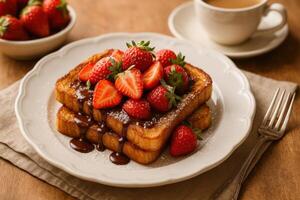 French toast stacked with fresh strawberries photo