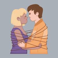 rope-bound couples flat picture in isolated background vector