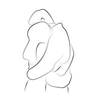lover hugging each other illustration hand drawn with black lines isolated on white background. vector