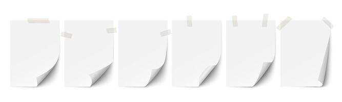 Realistic paper page with curly corner and adhesive tape,set vector