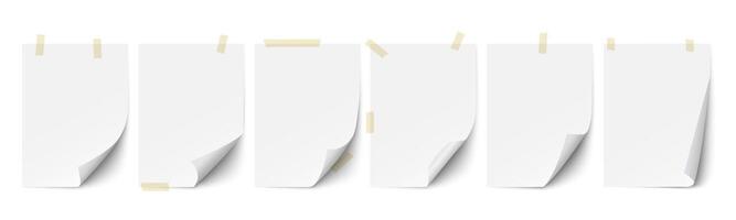 Paper page with curly corner and adhesive tape,realistic set vector