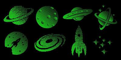 Set of space icon in pixel design style vector