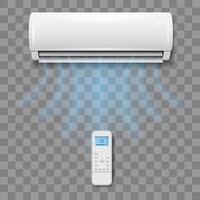 Air Conditioner with remote control and cooling flows ,white cooling system, equipment for air cold wind vector