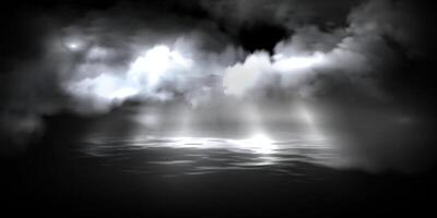Smoke,fog, haze, steam or clouds of mist with rays above water surface vector