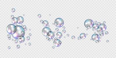 Realistic soap bubbles transparent with rainbow reflection vector