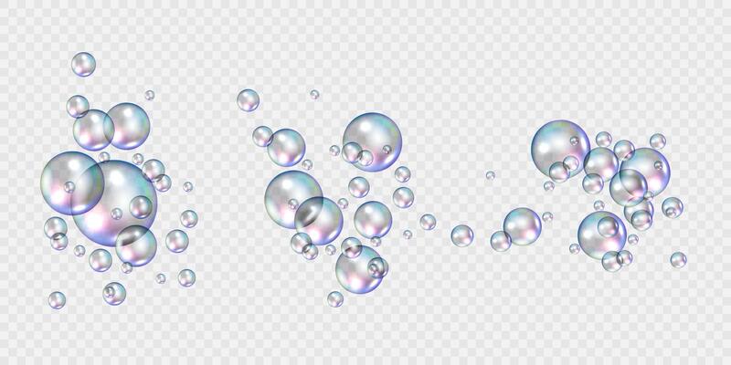 Realistic soap bubbles transparent with rainbow reflection