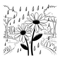A flower is in the rain coloring page vector
