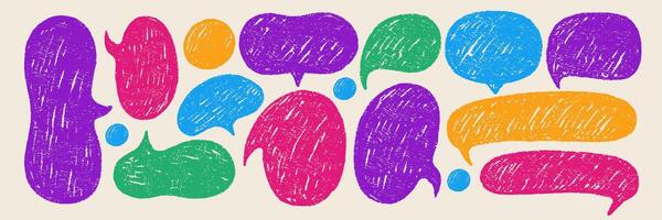 Speech bubbles in hand drawn style with chalk, pastel and crayon texture. Text boxes for a conversation. Color illustration. vector