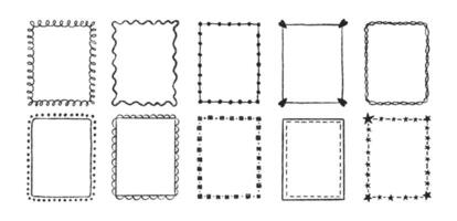 Set of outline squiggle frames with crayon, chalk or pastel texture. Design elements for photo decoration. Black illustration on a white background. vector