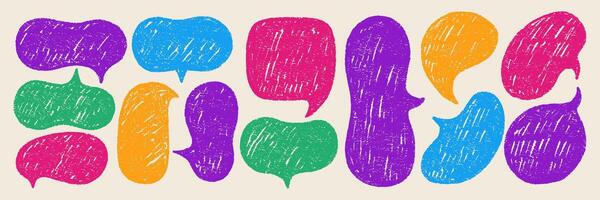 Hand drawn speech bubbles style with chalk and crayon texture containing space for a conversation. Color illustration in retro style. vector