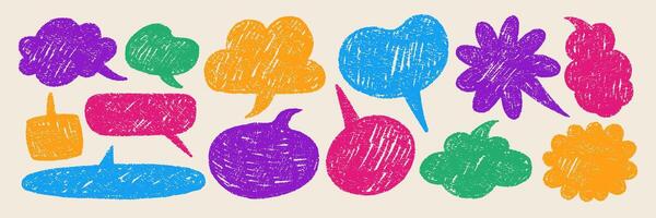 Speech bubbles drawn with organic texture. Text boxes with chalk and crayon texture for a conversation. Color illustration in retro style. vector