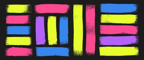 Hand drawn paintbrush set with organic texture. Grange strokes, text frames and tags. Color illustration on a blackboard. vector