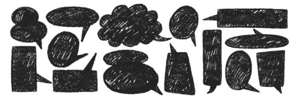 Set of speech bubbles with chalk and crayon texture in black color. Text boxes for a dialog or chat. illustration. vector