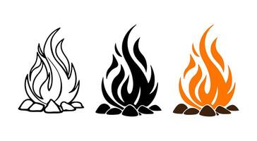 Campfire flames icon set vector