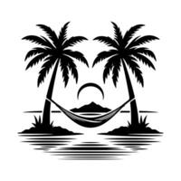 Sunset hammock between palm trees vector