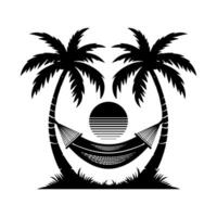 Hammock between palm trees vector