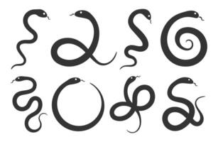 Snake silhouette icon symbol set. Collection of black snake shapes in various positions. illustration images. Isolated on white background. vector