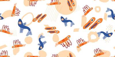 Seamless Abstract Doodle Fish Pattern vector