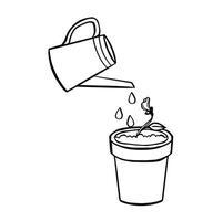 Soybean seedling watered with watering can doodle black and white vector
