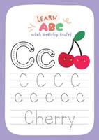 Alphabet tracing activity for preschool and kindergarten with a cute fruit theme to help kids learn letters and healthy eating in a fun and engaging way vector