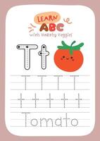 Worksheet for kids to trace healthy vegetables designed to improve fine motor skills and introduce a variety of vegetables in a fun educational setting vector