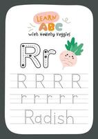 Printable worksheet designed for tracing healthy vegetables helping kids practice writing skills while learning to recognize different vegetables in a fun and engaging educational format vector