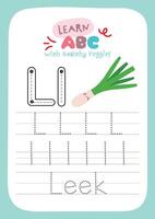 Printable educational worksheet for kids featuring vegetable tracing activities that support writing practice and help them recognize different healthy vegetables vector