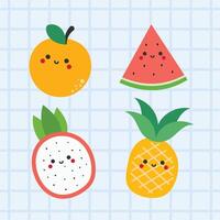 Set of cute kawaii vegetable illustrations with smiling faces in bright colors ideal for kids learning tools stickers educational content and playful food themed creative design projects vector