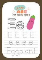 Educational tracing worksheet with healthy vegetables for kids to learn handwriting and veggie recognition through engaging and fun activities vector