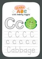 Fun and educational printable worksheet for kids to trace and identify healthy vegetables while improving handwriting skills in an engaging early learning activity vector
