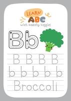 Tracing activity sheet featuring healthy vegetables designed to help children recognize veggies and enhance early writing skills through playful learning vector