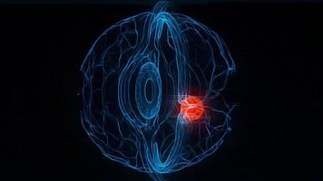 An image of a brain with a red dot in the center video