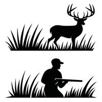 Silhouette hunter targeting a deer wildlife conservation concept design vector
