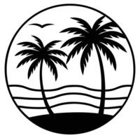 Minimalist tropical island scene with palm trees and ocean waves vector